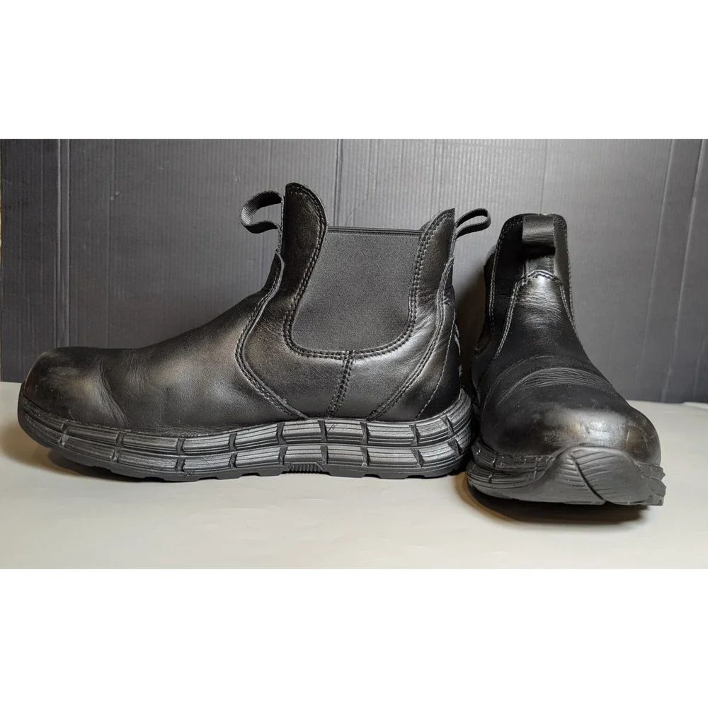 HAWX Mens Chelsea Work Boots Black Leather Slip Resistant Soft Toe 8.5D